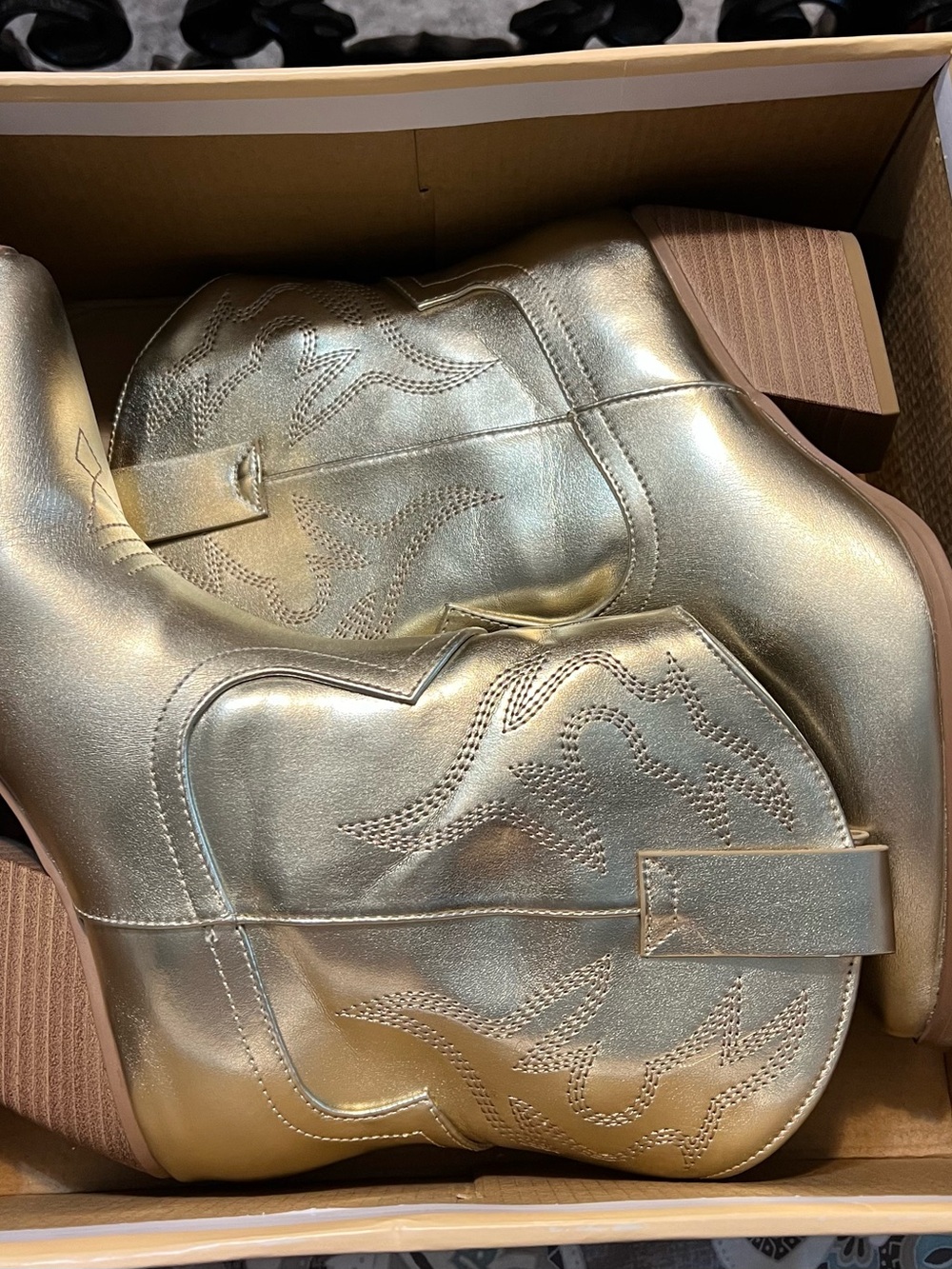 Soda Metallic Gold Western Ankle Booties